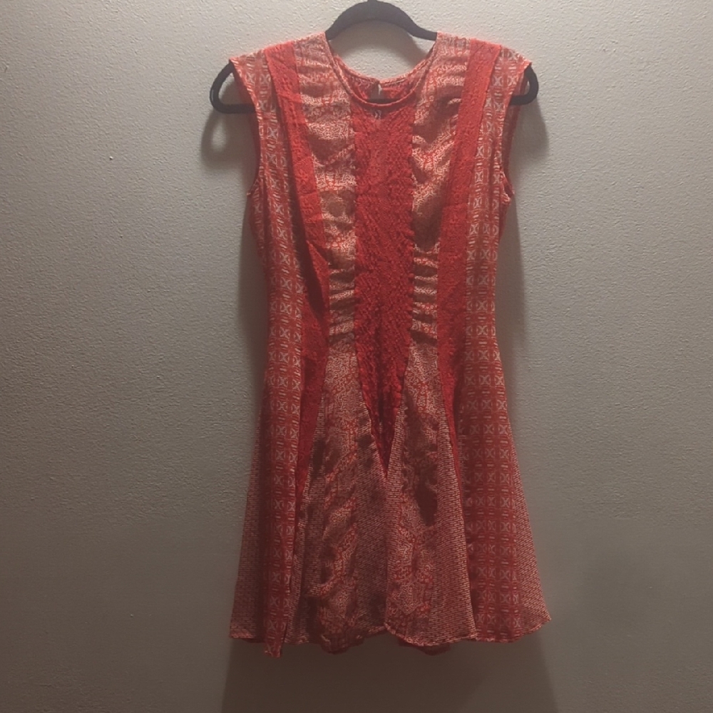 Red Patterned Sleeveless Dress